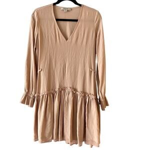 All Saints Blush Pink Silk Long Sleeve Ruffle Boho Dress Size Small